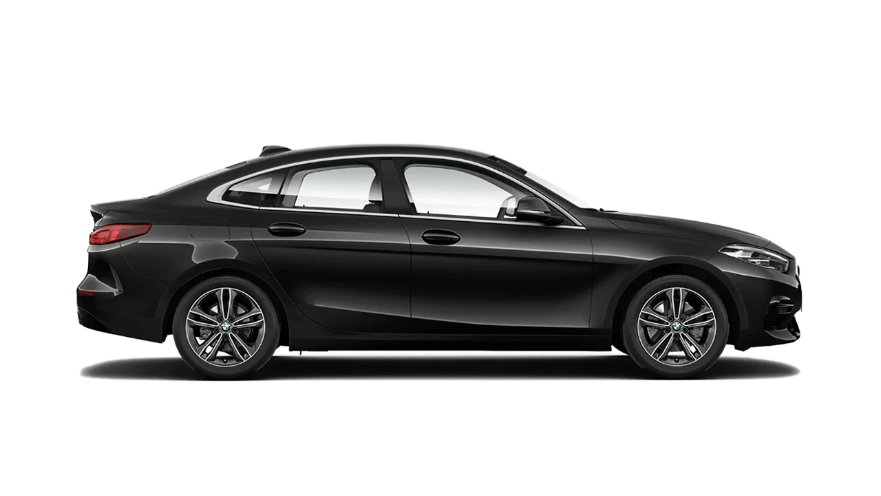 Side view of a bmw 216i black.