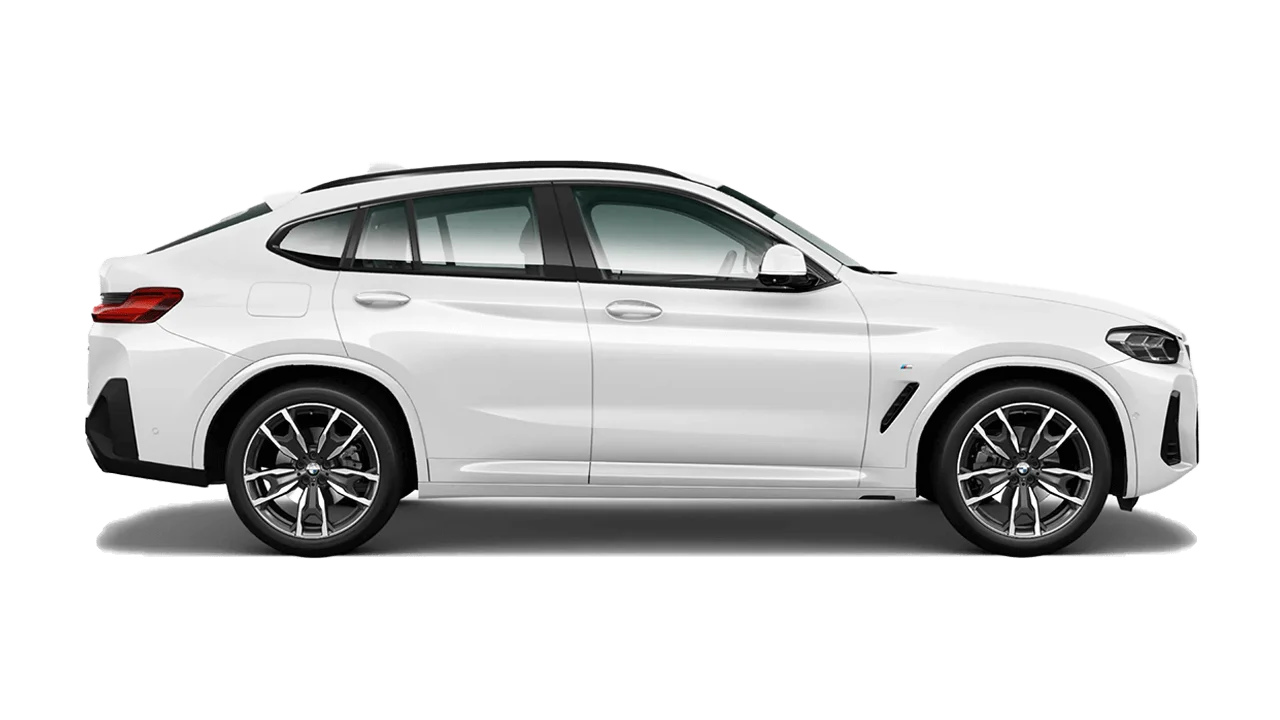 Side view of a bmw x4 white.