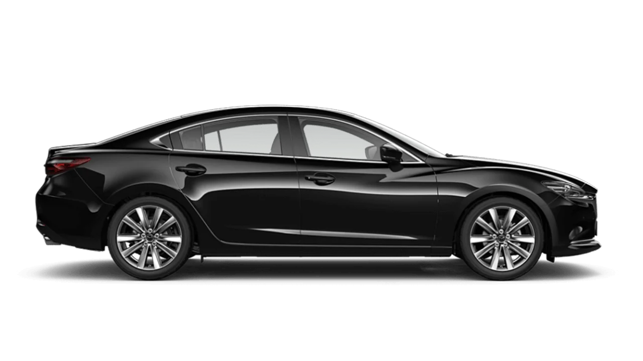 Side view of a mazda 6 classic jet black.